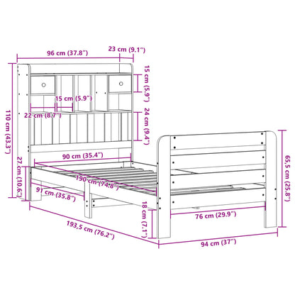 Letto Libreria senza Materasso Marrone Cera 90x190 cm in Pino