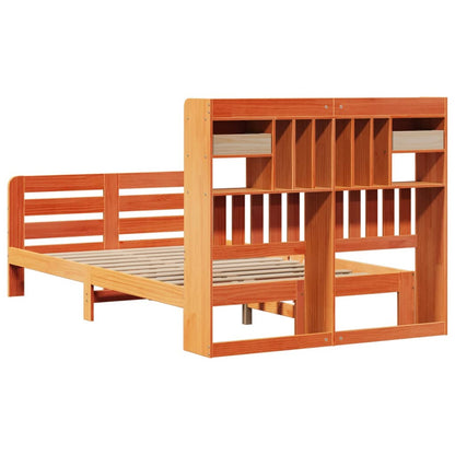 Letto Libreria senza Materasso Marrone Cera 135x190 cm in Pino