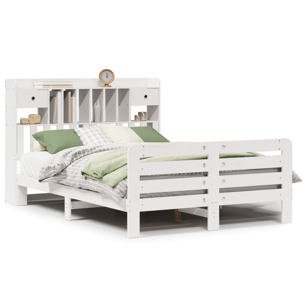 Letto Libreria senza Materasso Bianco 140x190 cm Legno di Pino - homemem39