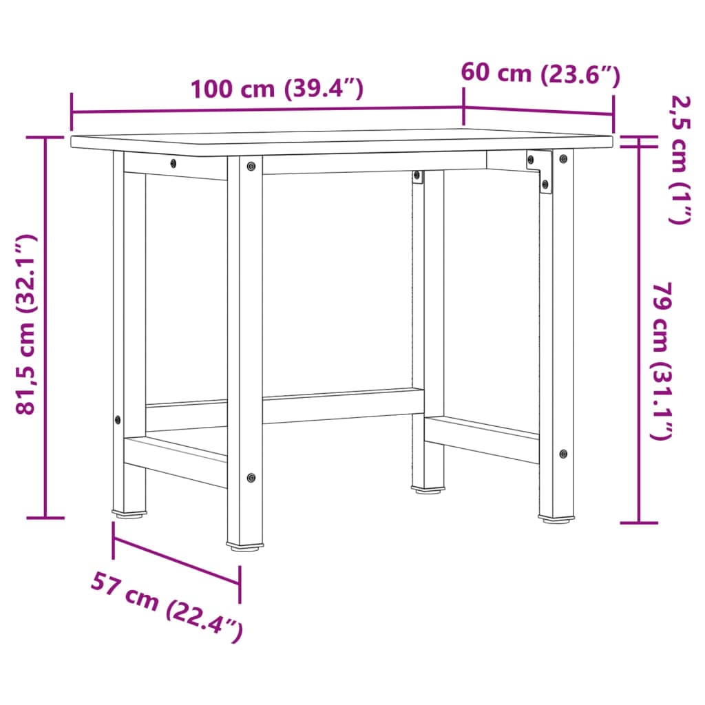 Banco Lavoro Marrone Chiaro 100x60x81,5cm Legno Massello Rovere | homemem39