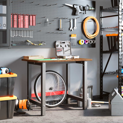 Banco Lavoro Marrone Scuro 100x60x81,5 cm Legno Massello Rovere - homemem39