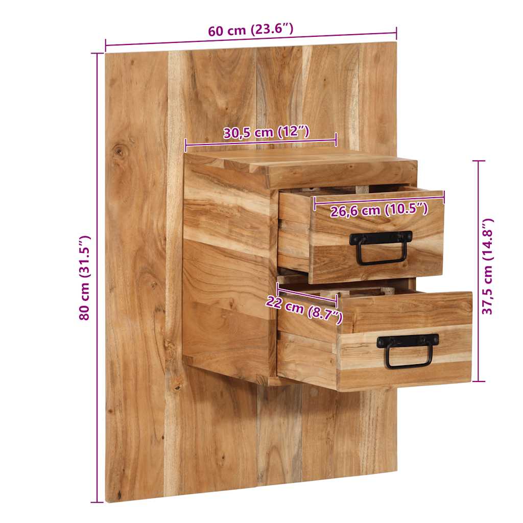 Comodino 60x32x80 cm in Legno Massello di Acacia - homemem39