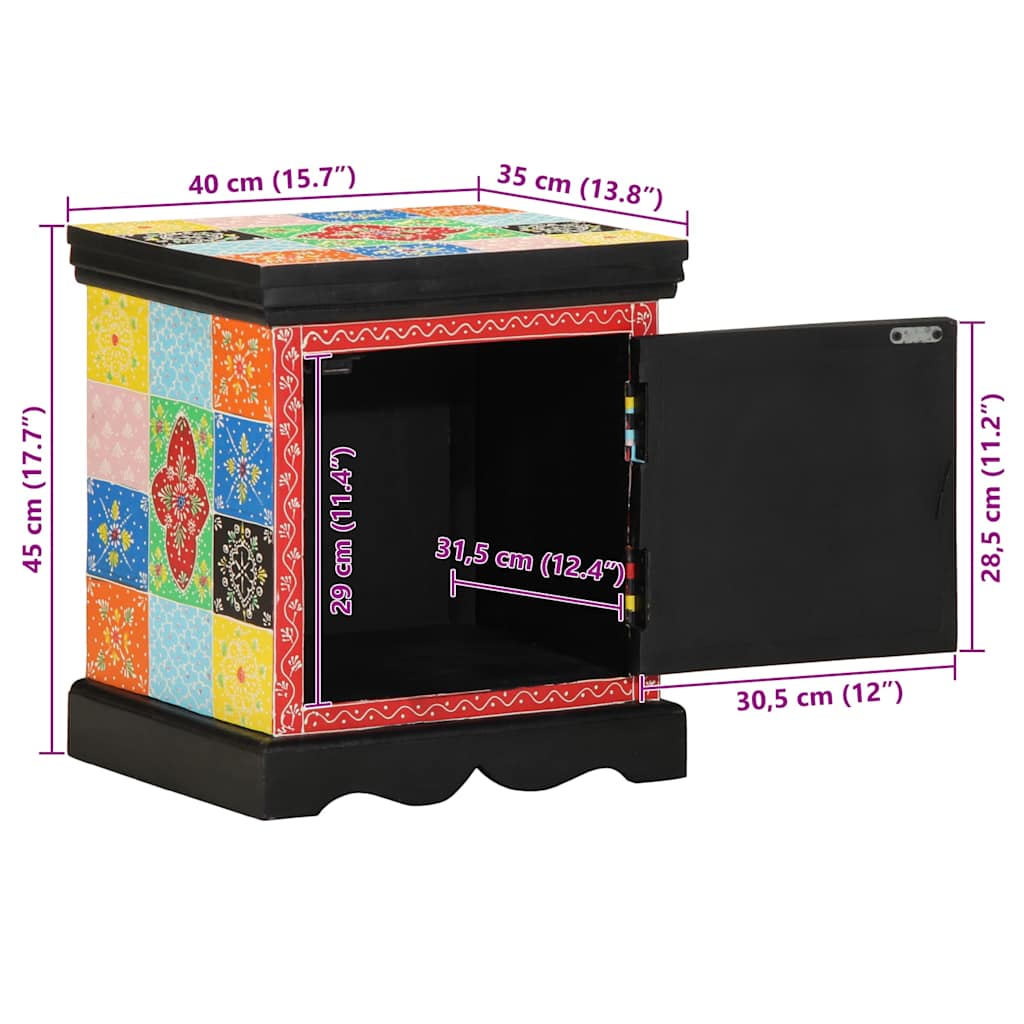 Comodino Multicolore 40x35x45 cm in Legno Massello Mango