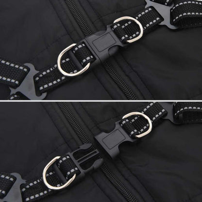 Cappotto Cani con Imbracatura Impermeabile Riflettente Nero L32 | homemem39