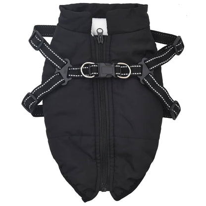 Cappotto Cani con Imbracatura Impermeabile Riflettente Nero L36