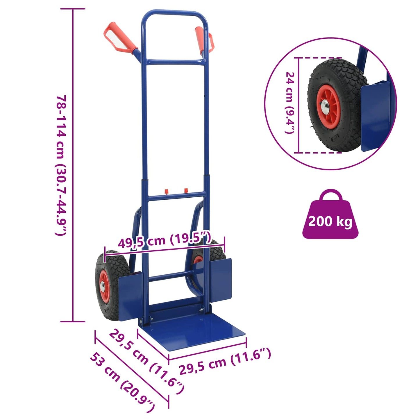 Carrello Pieghevole Estensibile Blu e Rosso 49,5 x 53 x 114 cm