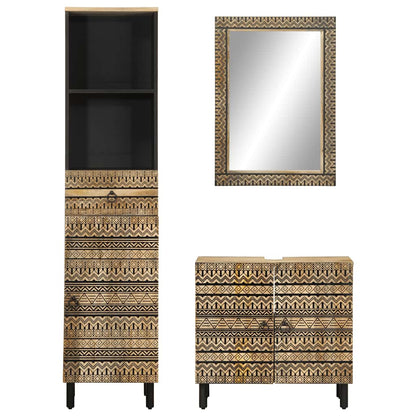 Set Mobili da Bagno 3pz in Legno Massello di Mango