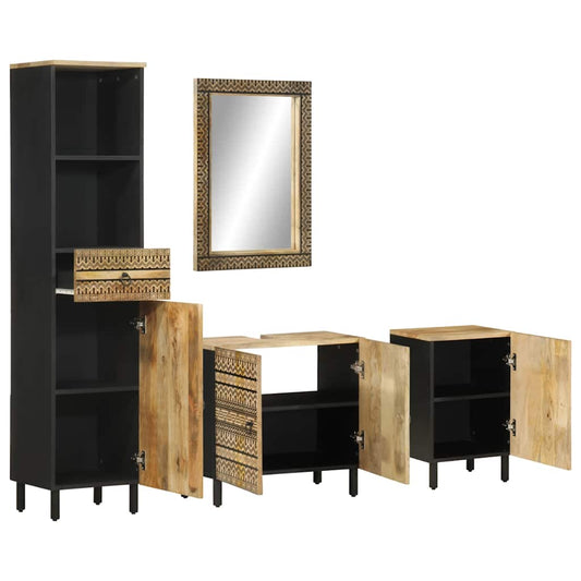 Set Mobili da Bagno 4 pz in Legno Massello di Mango