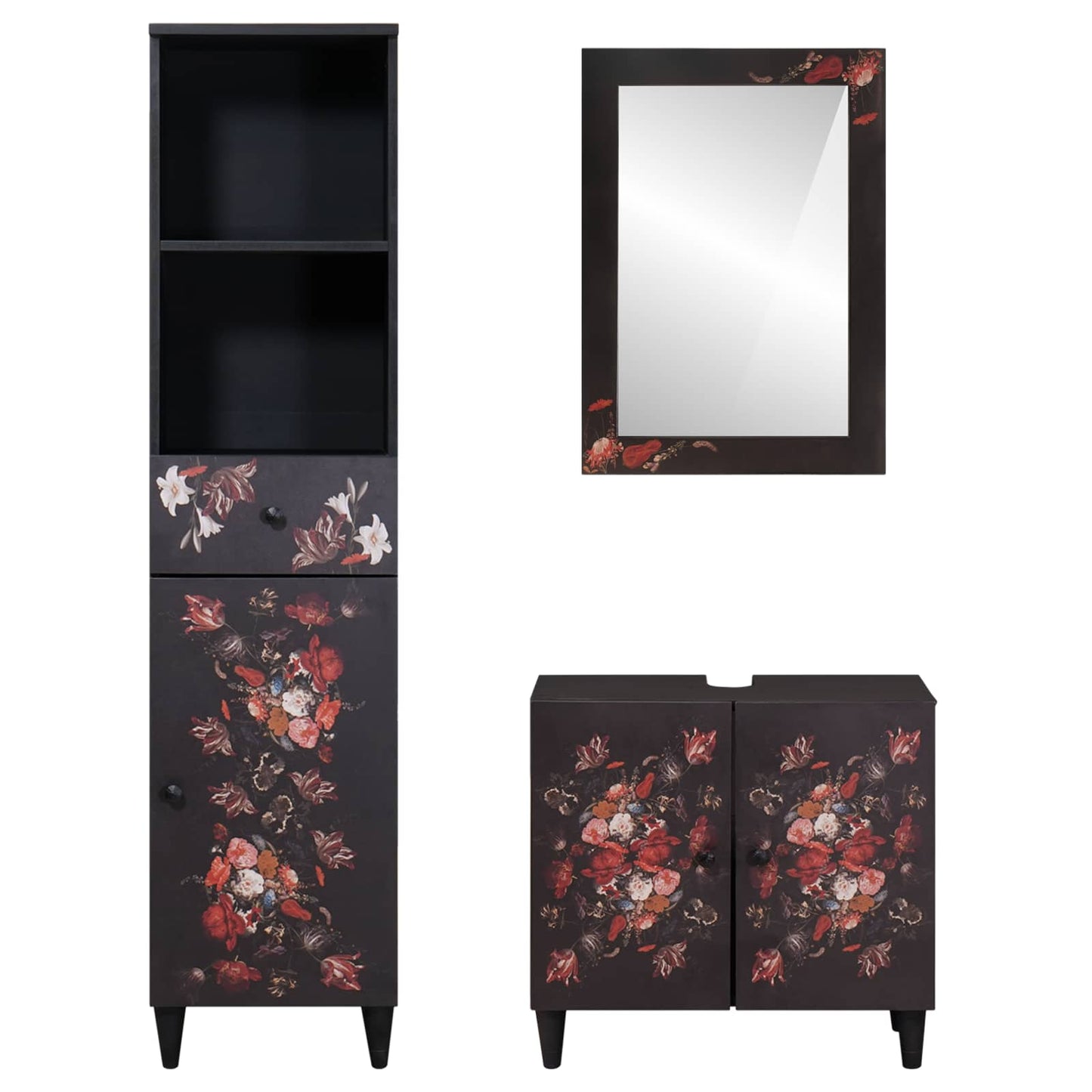 Set di Armadi da Bagno con porta 3 pcs Legno di mango massello