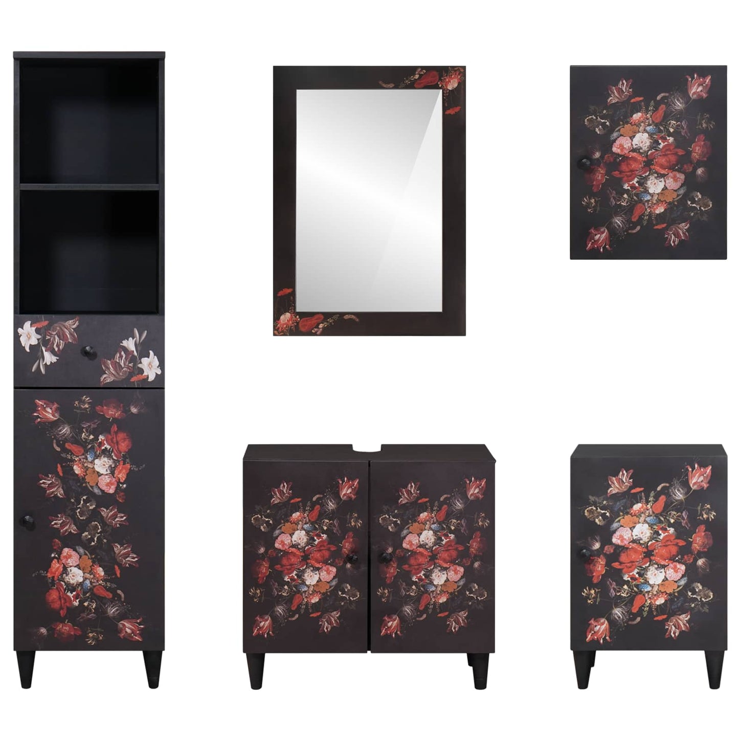 Set di Armadi da Bagno con porta 5 pcs Legno di mango massello