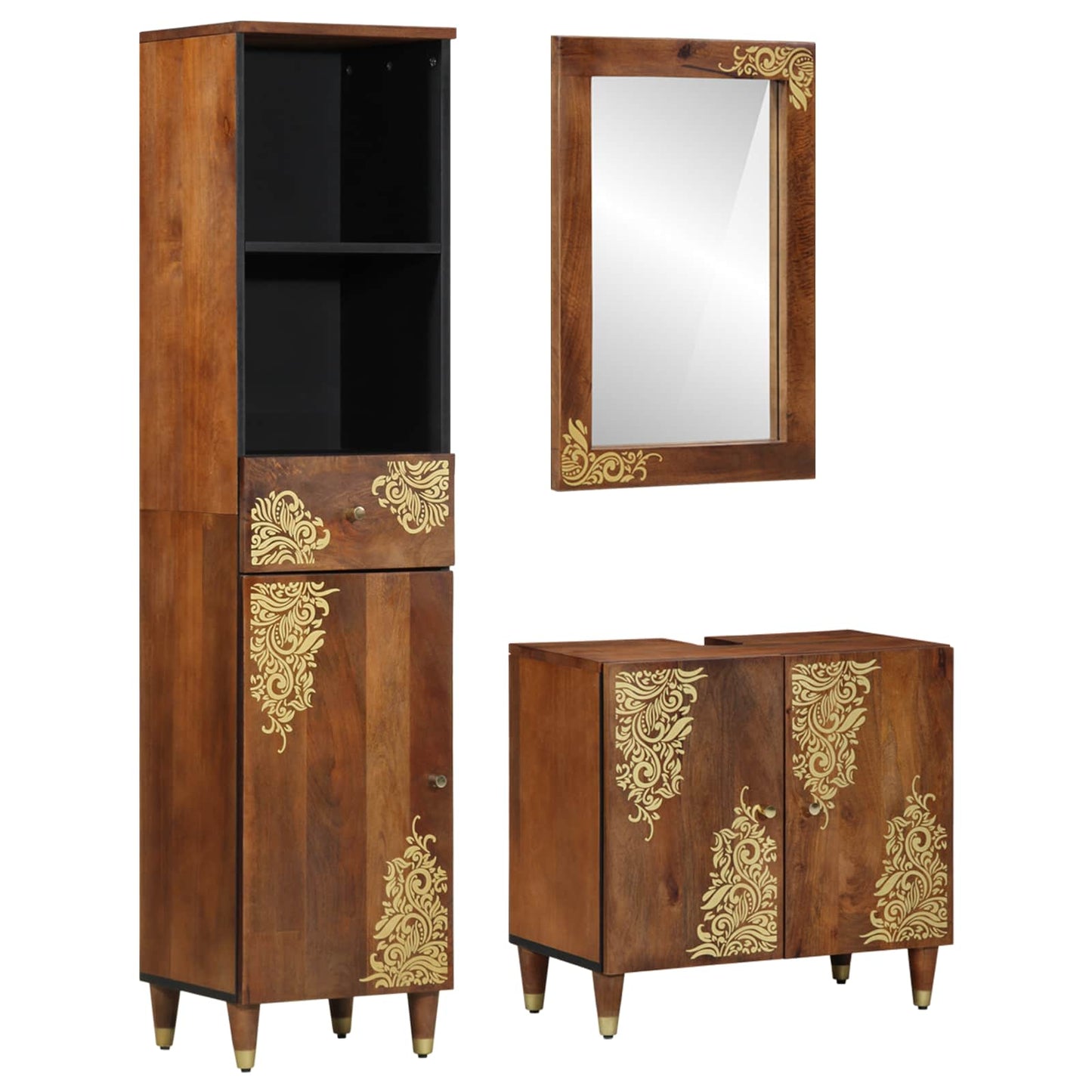 Set di Armadi da Bagno con cassetto 3 pcs Marrone miele | homemem39