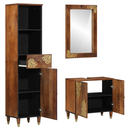 Set di Armadi da Bagno con cassetto 3 pcs Marrone miele | homemem39