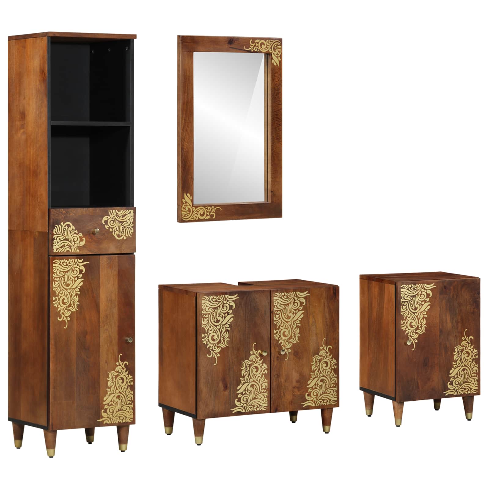 Set di Armadi da Bagno con cassetto 4 pcs Marrone miele | homemem39