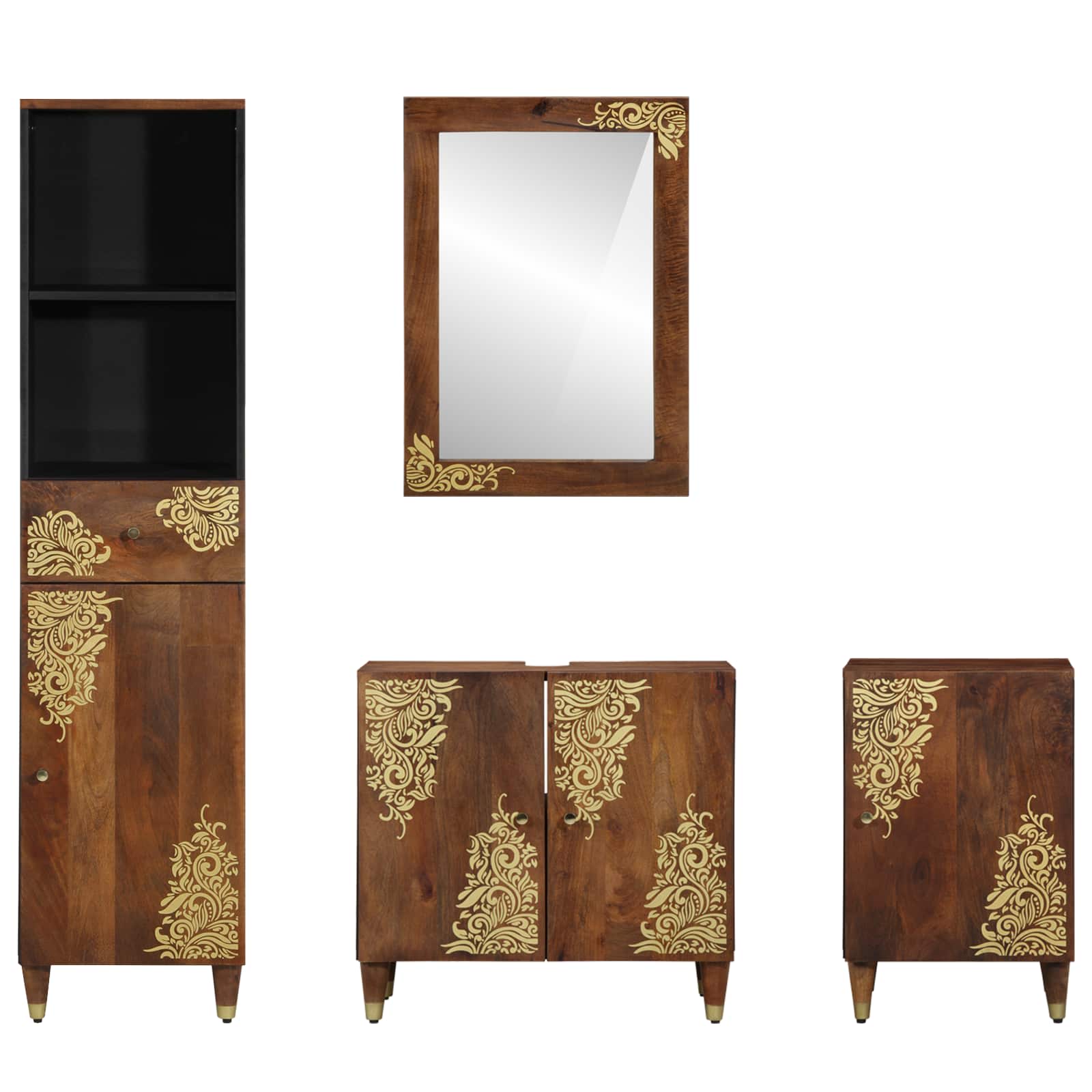 Set di Armadi da Bagno con cassetto 4 pcs Marrone miele | homemem39