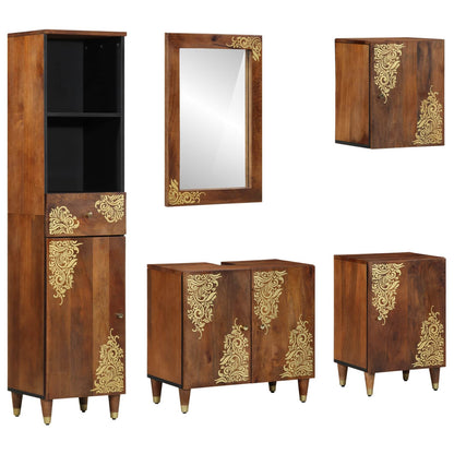 Set di Armadi da Bagno con cassetto 5 pcs Marrone miele | homemem39