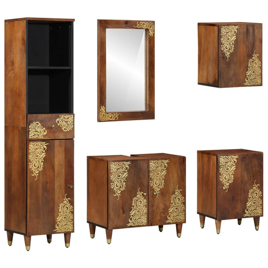 Set di Armadi da Bagno con cassetto 5 pcs Marrone miele | homemem39