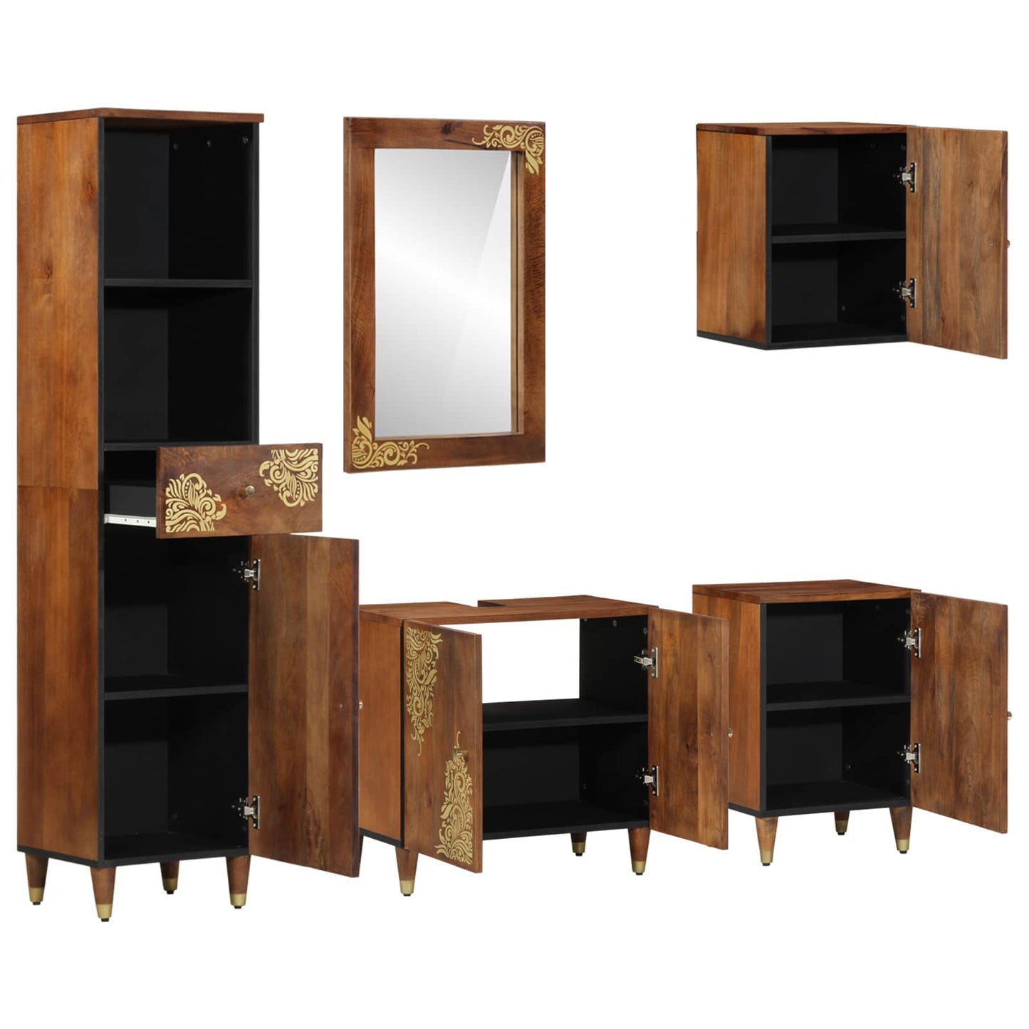 Set di Armadi da Bagno con cassetto 5 pcs Marrone miele | homemem39