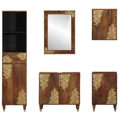Set di Armadi da Bagno con cassetto 5 pcs Marrone miele | homemem39