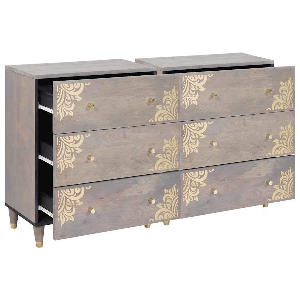 Credenza 2 pcs Grigio 60 x 33 x 75 cm Legno di mango massello | homemem39