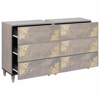 Credenza 2 pcs Grigio 60 x 33 x 75 cm Legno di mango massello