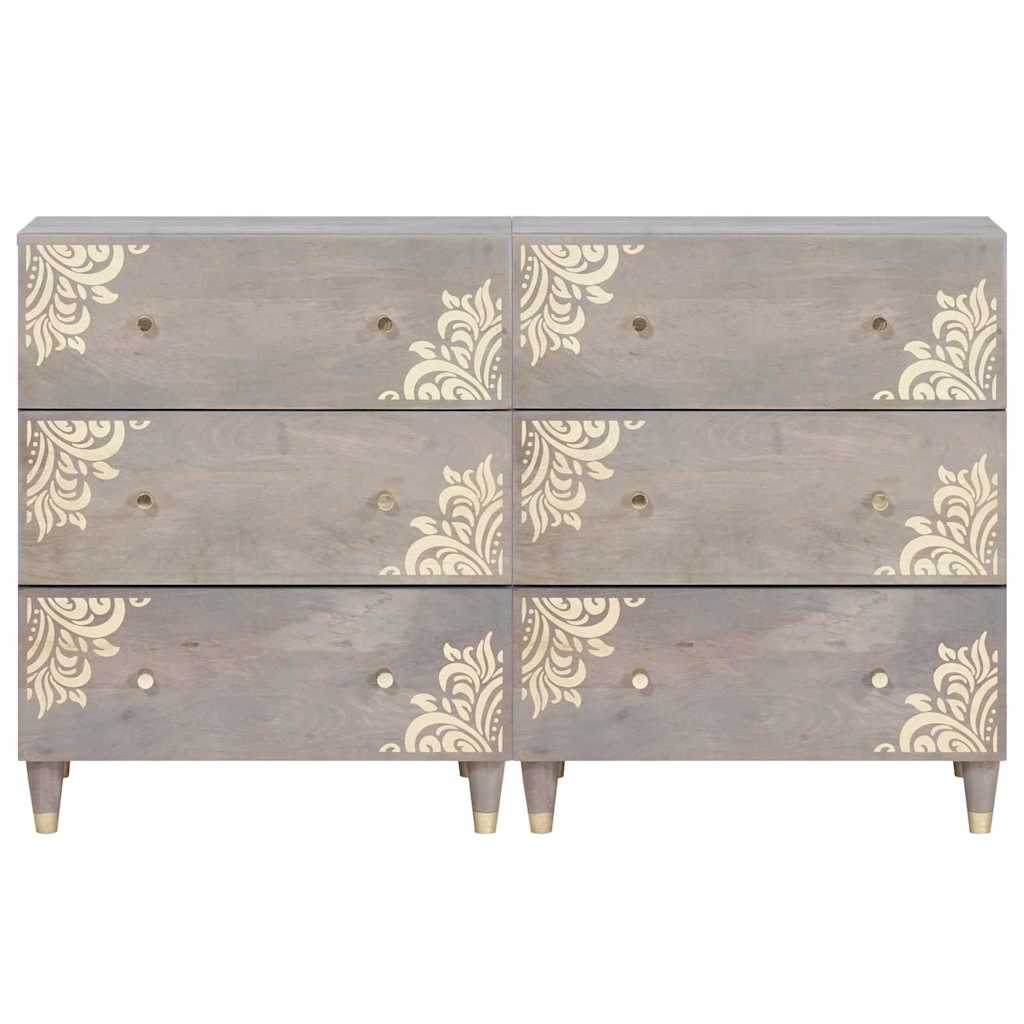 Credenza 2 pcs Grigio 60 x 33 x 75 cm Legno di mango massello | homemem39