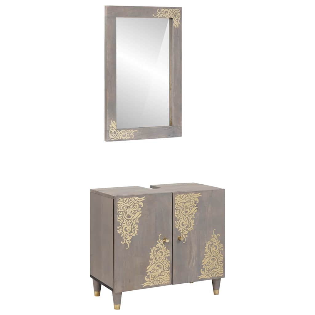 Set di Armadi da Bagno 2 pcs Grigio Legno di mango massello | homemem39