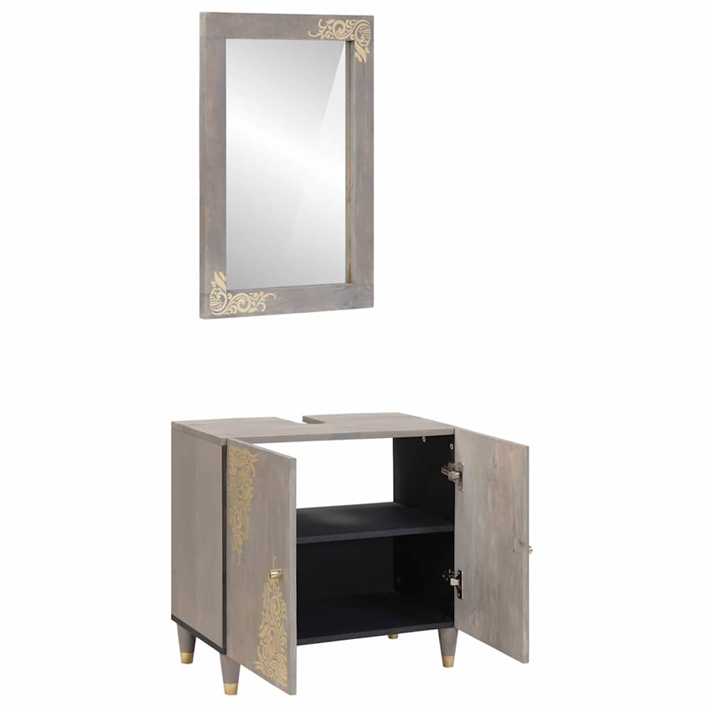 Set di Armadi da Bagno 2 pcs Grigio Legno di mango massello | homemem39