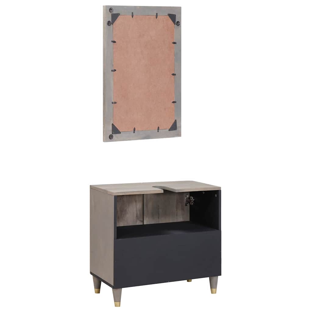 Set di Armadi da Bagno 2 pcs Grigio Legno di mango massello | homemem39