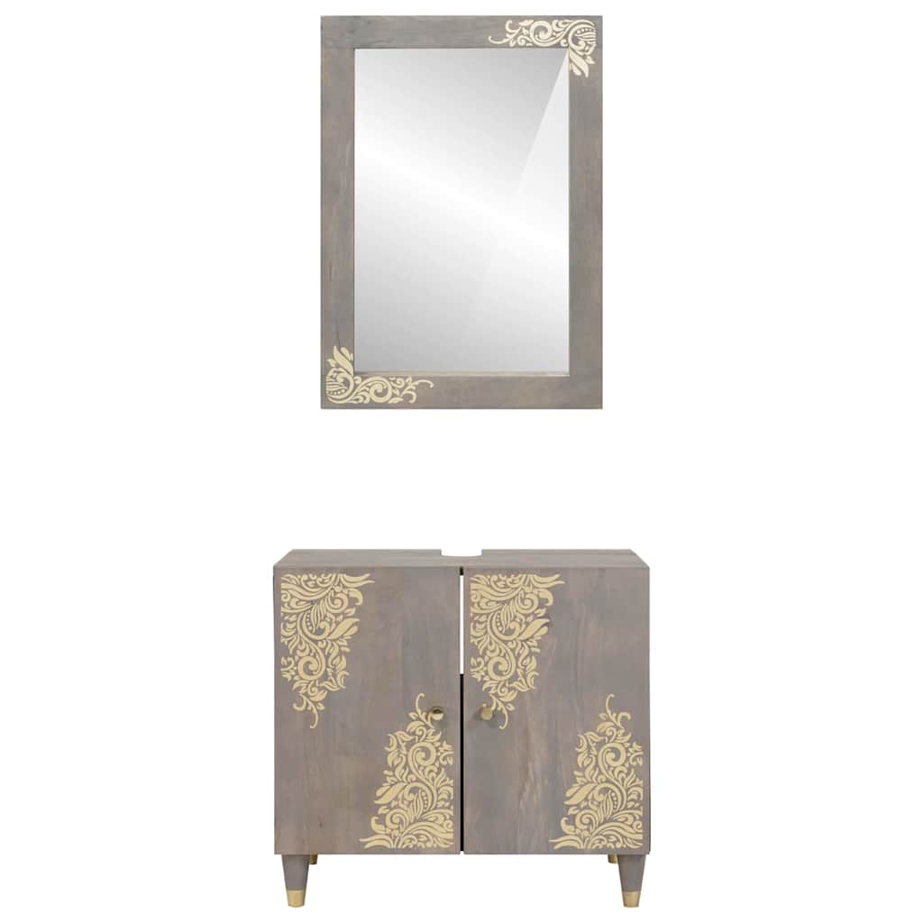 Set di Armadi da Bagno 2 pcs Grigio Legno di mango massello | homemem39