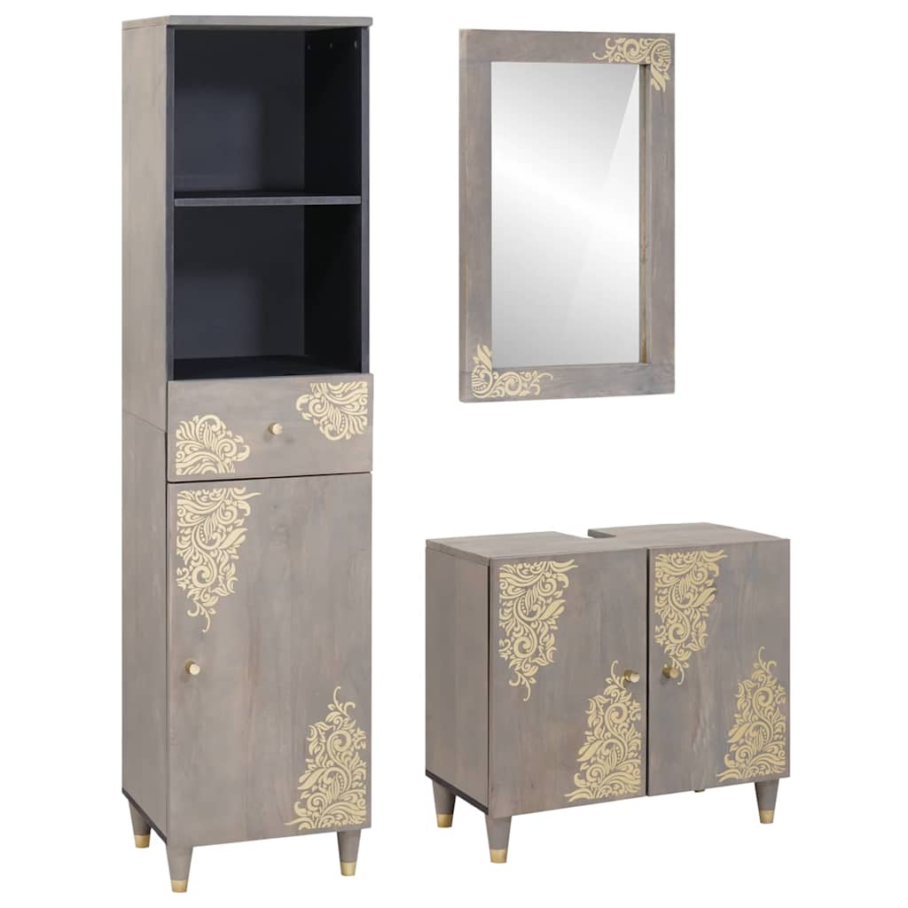 Set di Armadi da Bagno 3 pcs Grigio Legno di mango massello | homemem39
