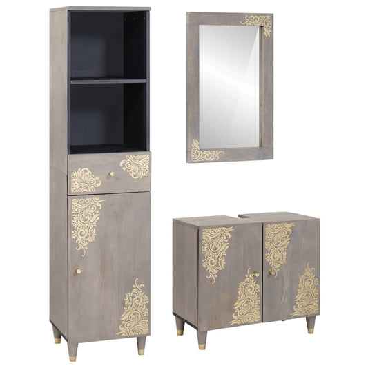 Set di Armadi da Bagno 3 pcs Grigio Legno di mango massello | homemem39
