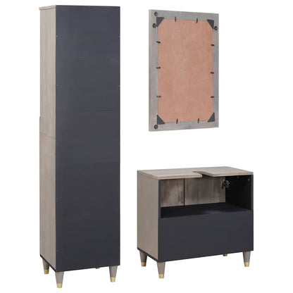 Set di Armadi da Bagno 3 pcs Grigio Legno di mango massello | homemem39