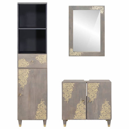 Set di Armadi da Bagno 3 pcs Grigio Legno di mango massello | homemem39