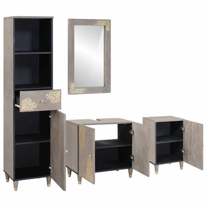 Set di Armadi da Bagno 4 pcs Grigio Legno di mango massello | homemem39