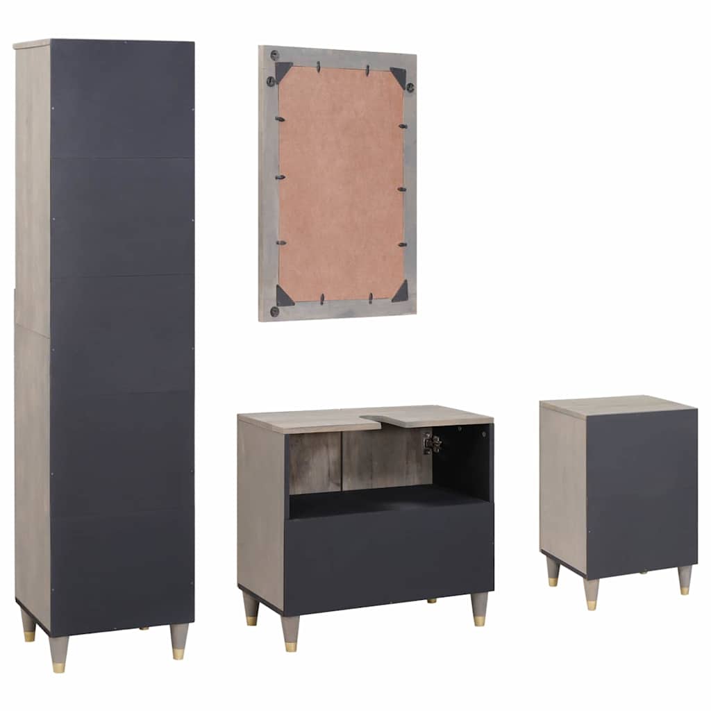 Set di Armadi da Bagno 4 pcs Grigio Legno di mango massello | homemem39
