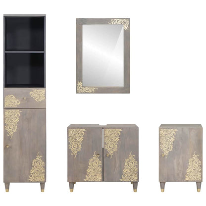 Set di Armadi da Bagno 4 pcs Grigio Legno di mango massello | homemem39