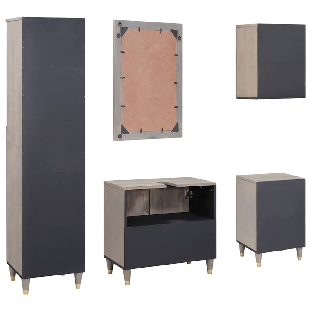 Set di Armadi da Bagno 5 pcs Grigio Legno di mango massello | homemem39