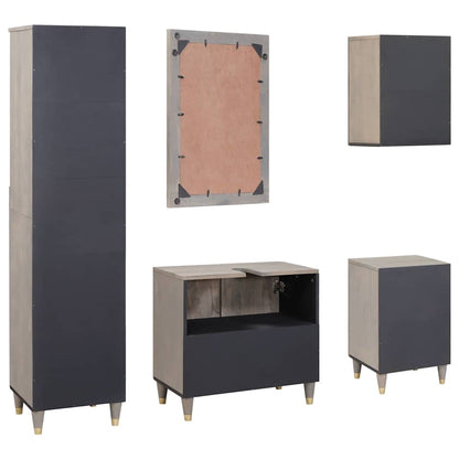 Set di Armadi da Bagno 5 pcs Grigio Legno di mango massello | homemem39