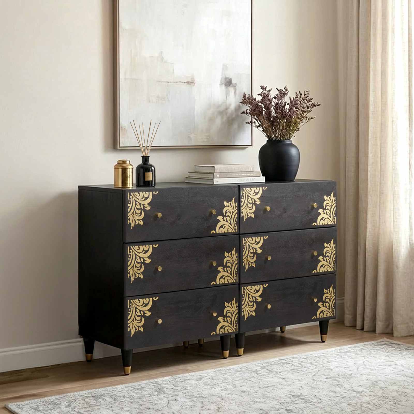 Credenza 2 pcs Nero 60 x 33 x 75 cm Legno di mango massello | homemem39
