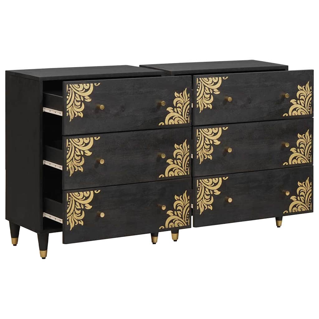 Credenza 2 pcs Nero 60 x 33 x 75 cm Legno di mango massello | homemem39