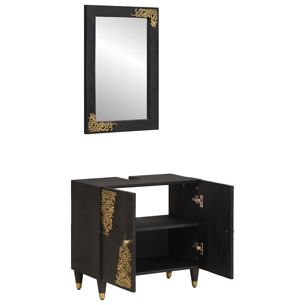 Set di Armadi da Bagno 2 pcs Nero Legno di mango massello | homemem39