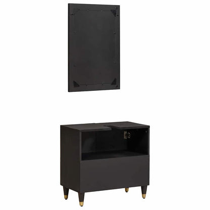 Set di Armadi da Bagno 2 pcs Nero Legno di mango massello | homemem39