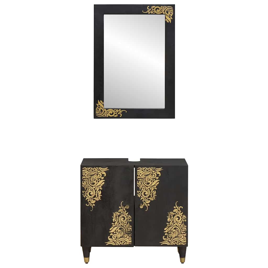 Set di Armadi da Bagno 2 pcs Nero Legno di mango massello | homemem39