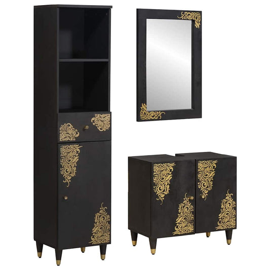 Set di Armadi da Bagno 3 pcs Nero Legno di mango massello | homemem39