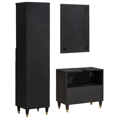 Set di Armadi da Bagno 3 pcs Nero Legno di mango massello | homemem39