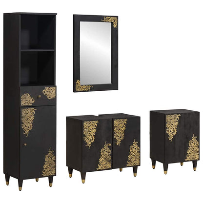 Set di Armadi da Bagno 4 pcs Nero Legno di mango massello | homemem39