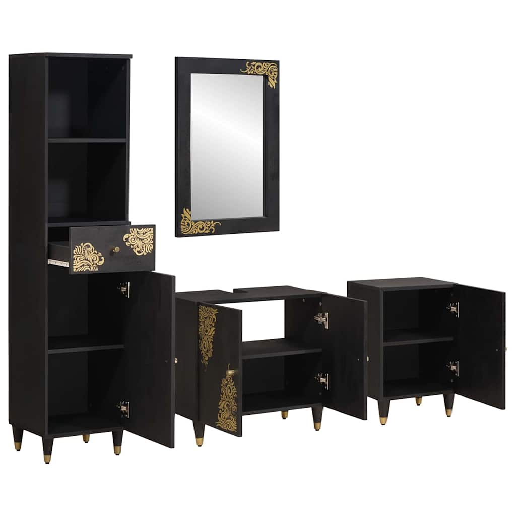 Set di Armadi da Bagno 4 pcs Nero Legno di mango massello | homemem39