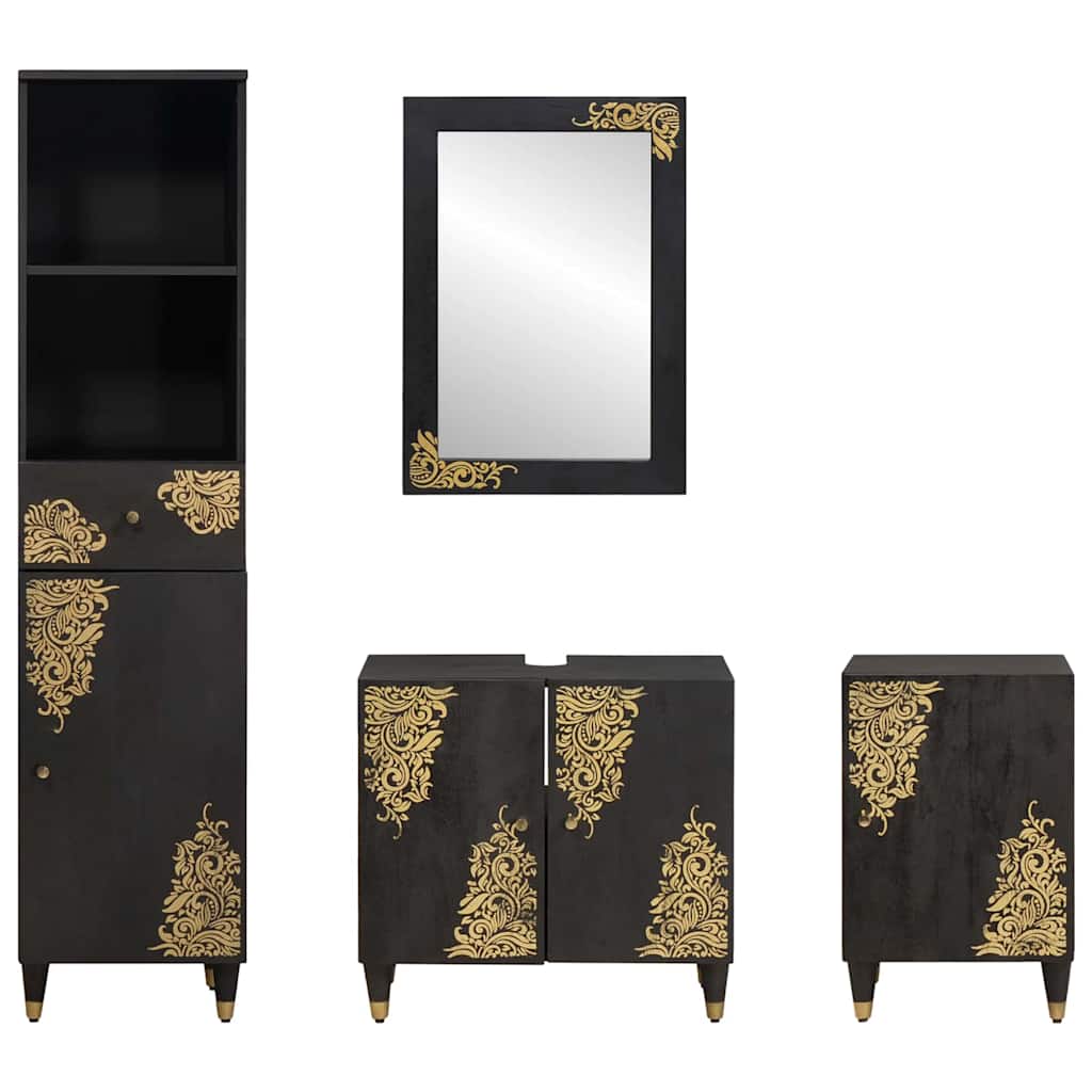 Set di Armadi da Bagno 4 pcs Nero Legno di mango massello | homemem39
