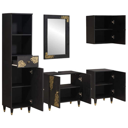 Set di Armadi da Bagno 5 pcs Nero Legno di mango massello | homemem39