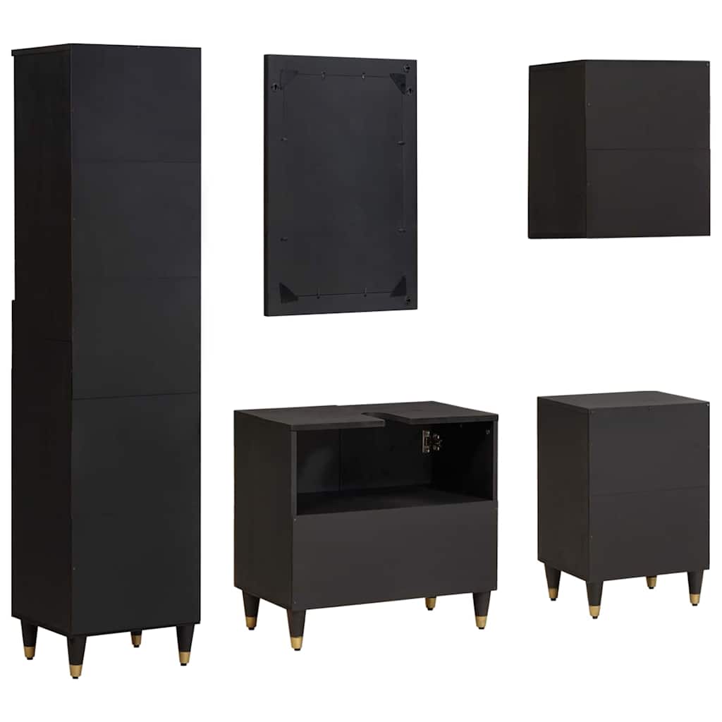 Set di Armadi da Bagno 5 pcs Nero Legno di mango massello | homemem39